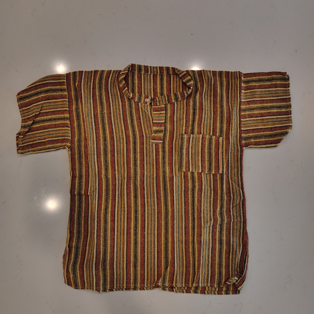 Mens M/L Vintage Hand Loomed Cotton Dashiki Shirt Striped Boho Pullover Multi